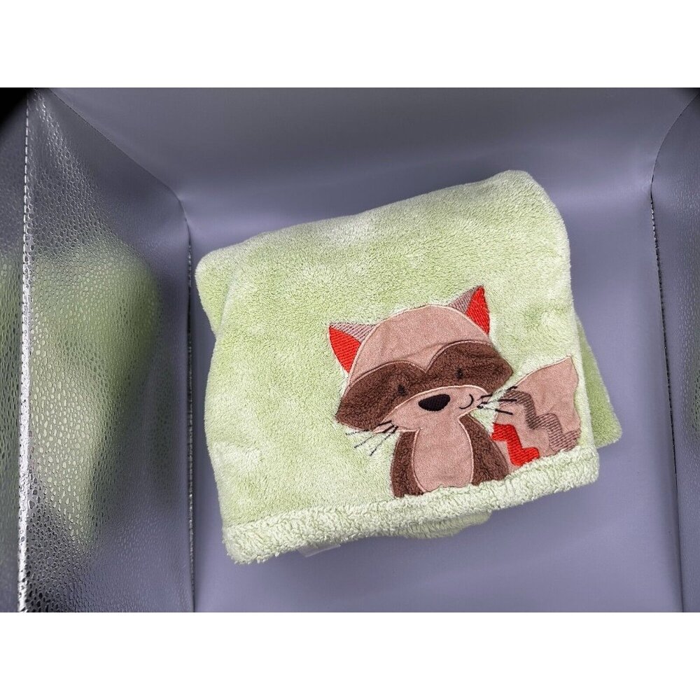 BABY Security Blanket CARTERS Carter’s Green Raccoon Plush‎ Sherpa RARE READ